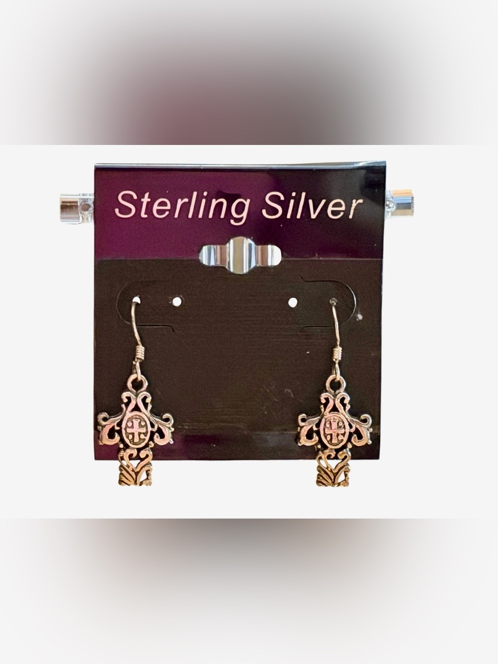 NEW Y2K Celtic Boho Goth Filigree Sterling Silver 925 Cross dangle Earrings